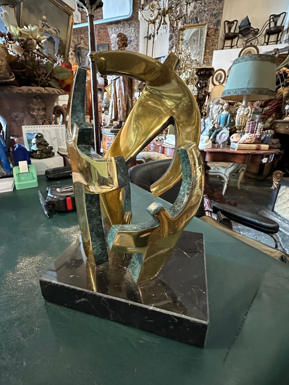 1990s Modernist Gilded Bronze And Marble Sculpture By Gaudio photo for sale
