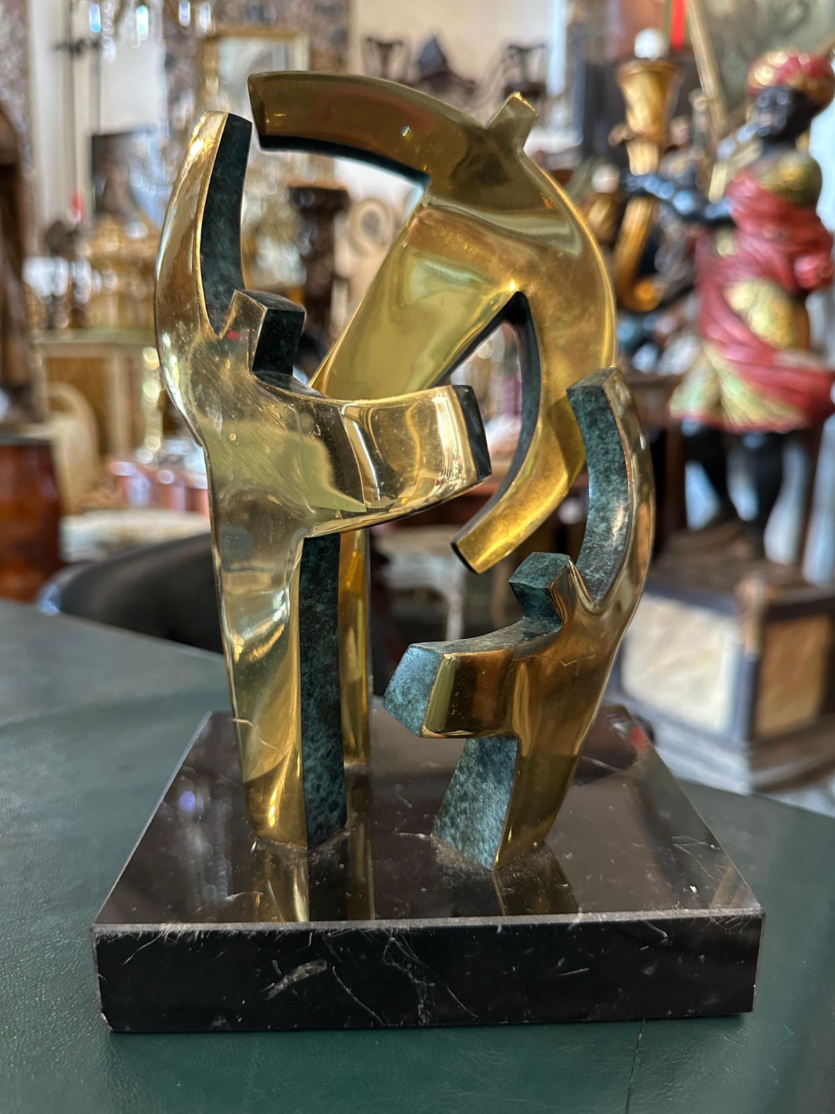 1990s Modernist Gilded Bronze And Marble Sculpture By Gaudio photo Art