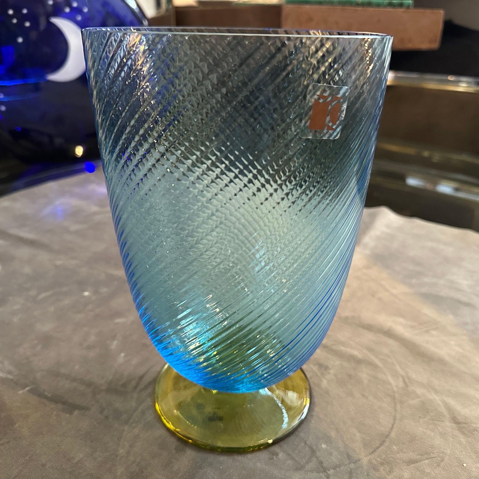 1980s Modern Blue And Yellow Murano Glass Vase By Carlo Moretti photo Home Decor