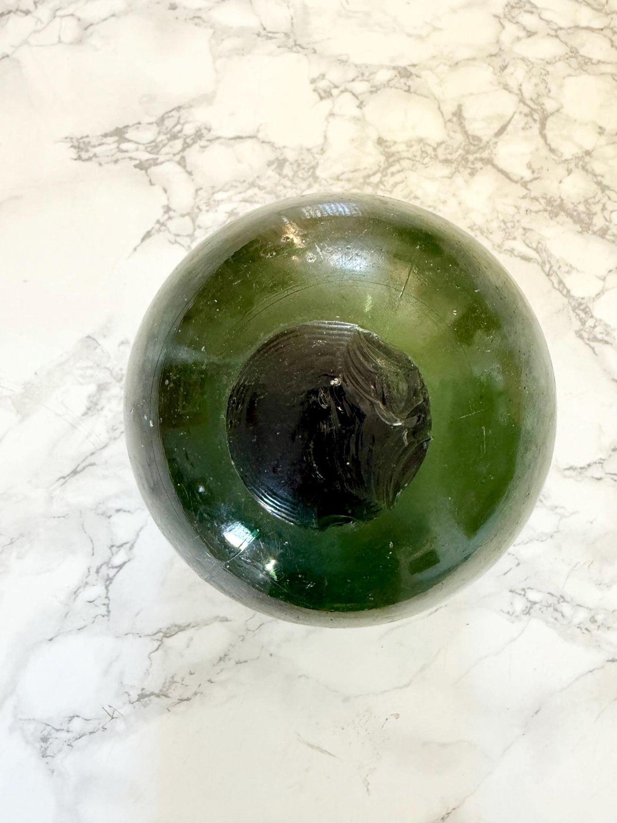 2 Antique French Blown Glass Fishing Floats Dark Green photo for sale