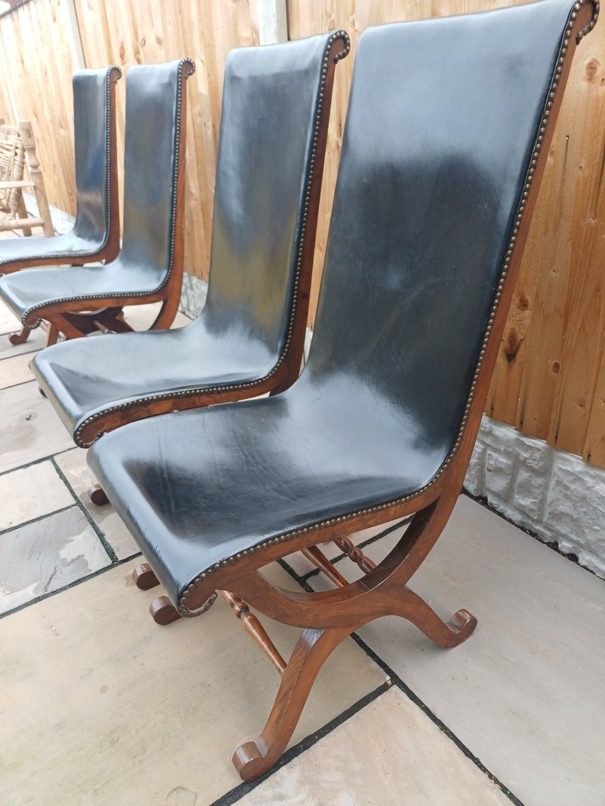 Set Of Four Pierre Lottier Stamped  Spanish Leather Mid Century Chairs Vintage photo vinterior