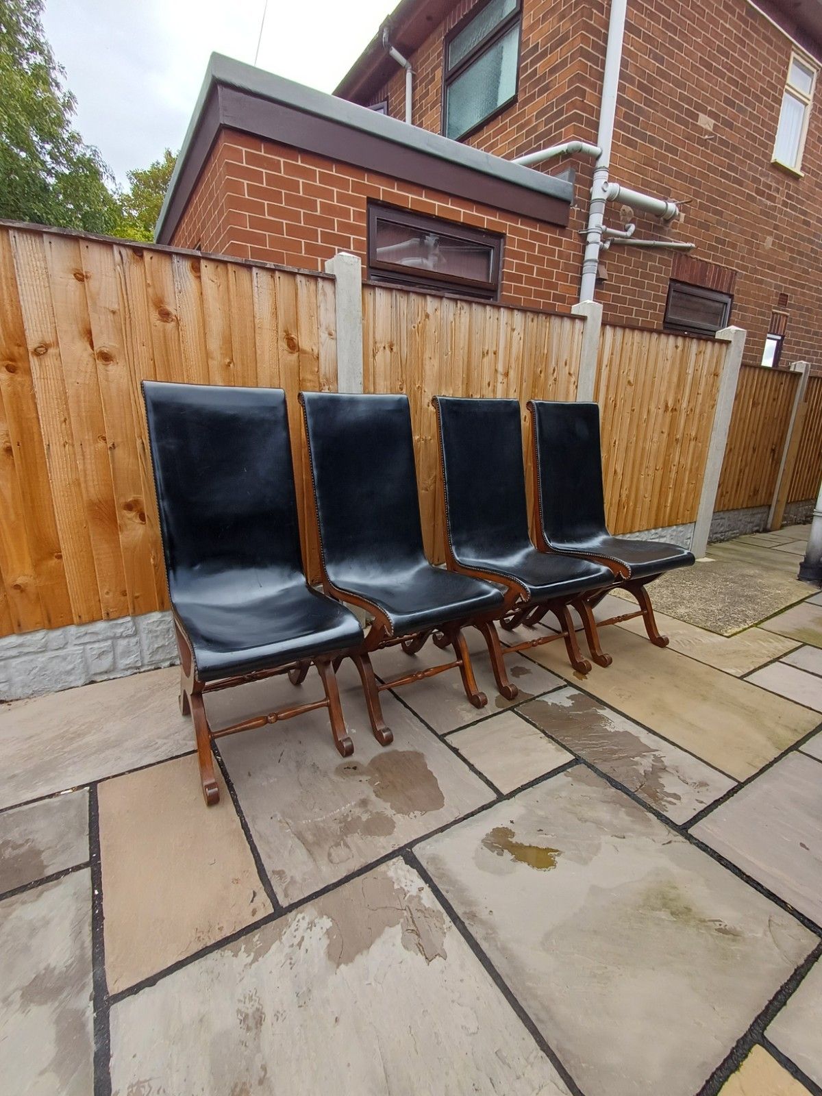 photo furniture Set Of Four Pierre Lottier Stamped  Spanish Leather Mid Century Chairs Vintage