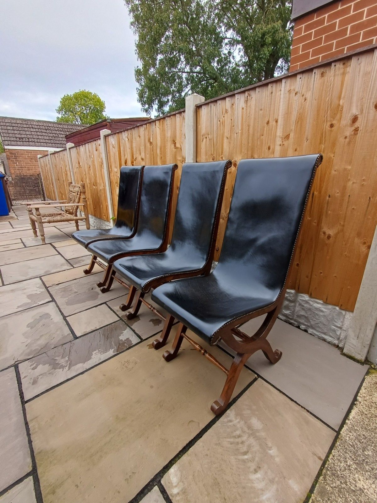 photo vinterior Set Of Four Pierre Lottier Stamped  Spanish Leather Mid Century Chairs Vintage