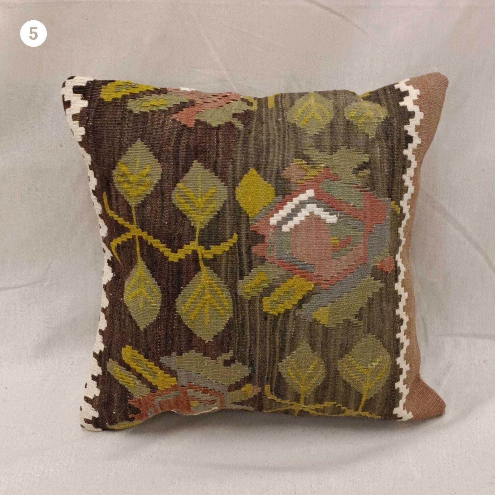 Pillow For Sofa, Macha Green Vintage Kilim Throw Pillow, 35x35cm Handmade Kilim Cushion, Vintage Kilim Pillow, Hand Knotted Pillow photo vinterior