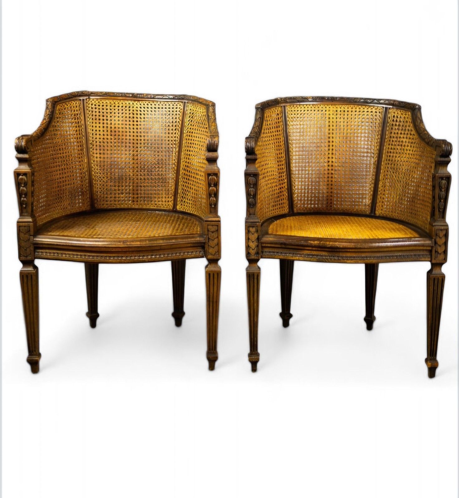 Pair Of French Louis XVI Style Cane Beech Bergere 19th Century photo Furniture