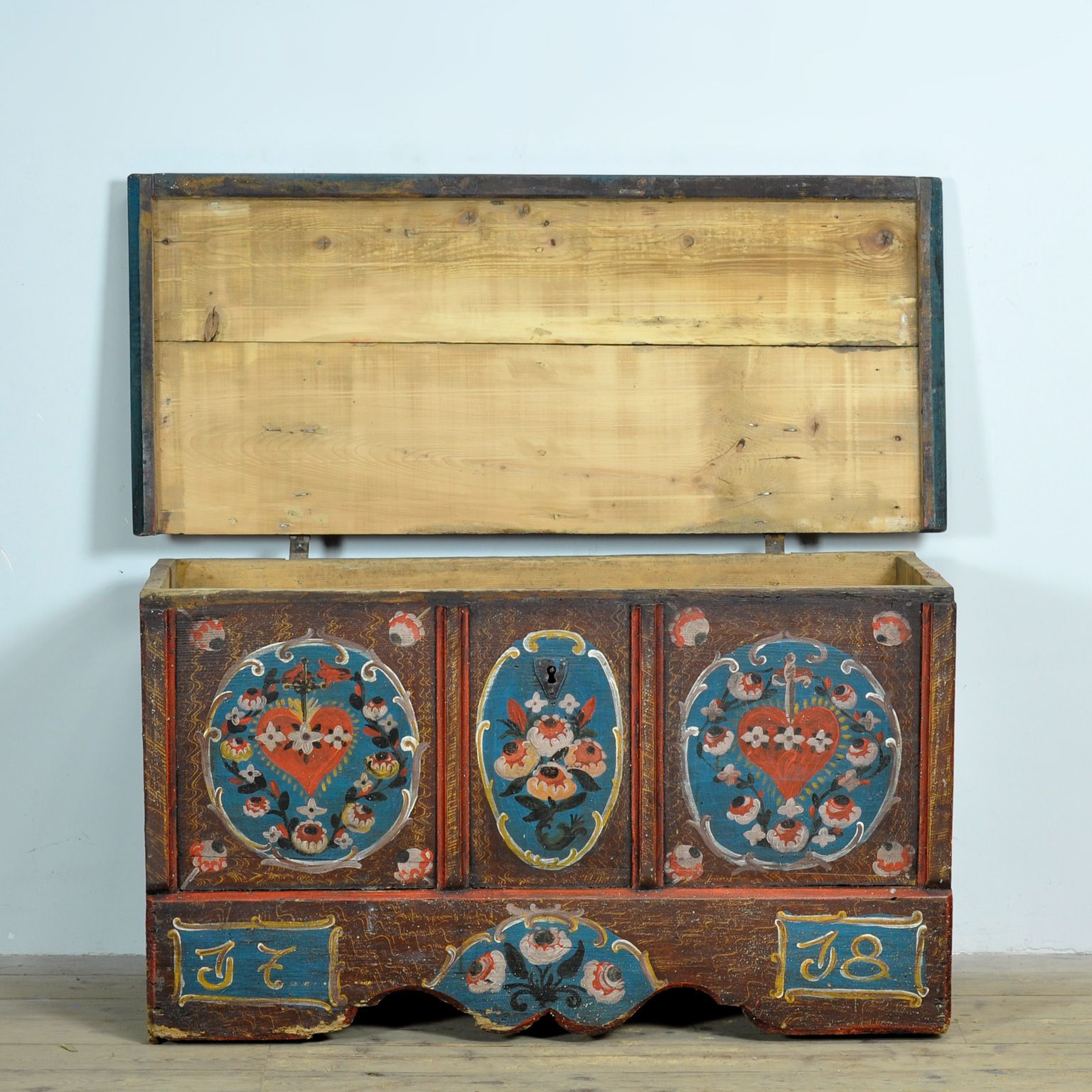 photo for sale Folk Art Wedding Chest, Dated 1718