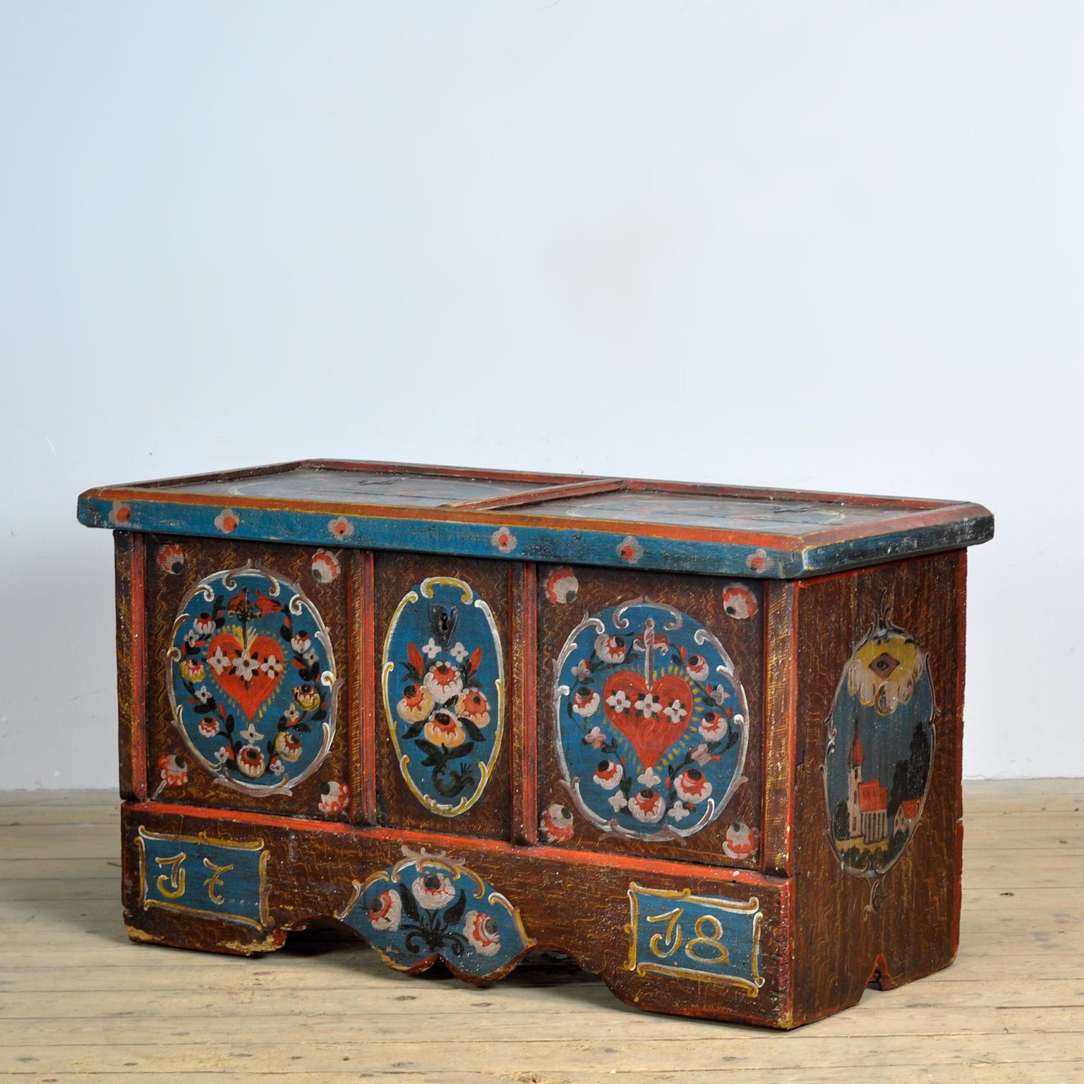 Folk Art Wedding Chest, Dated 1718