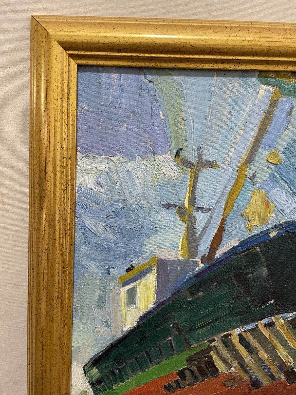 Vintage Original Oil Painting Shipyard/Docks Teeside Impasto Impressionist photo for sale