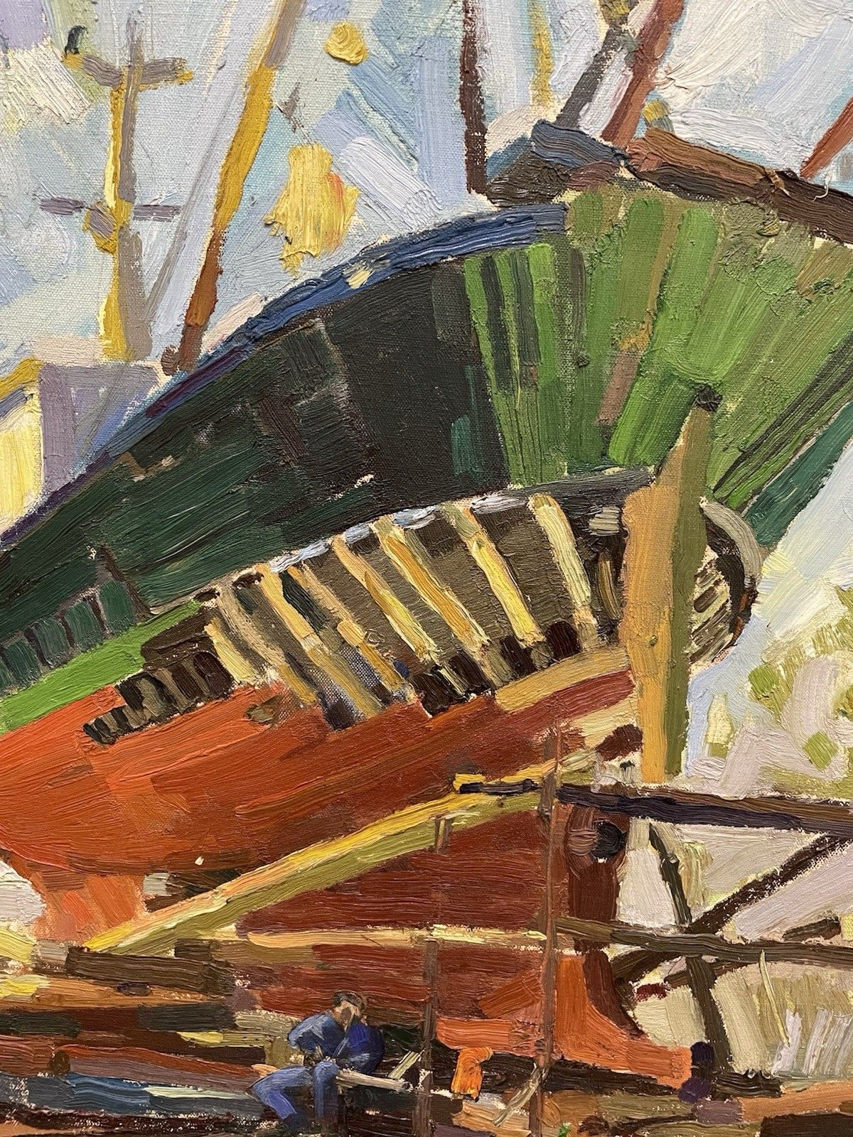 Art Vintage Original Oil Painting Shipyard/Docks Teeside Impasto Impressionist photo