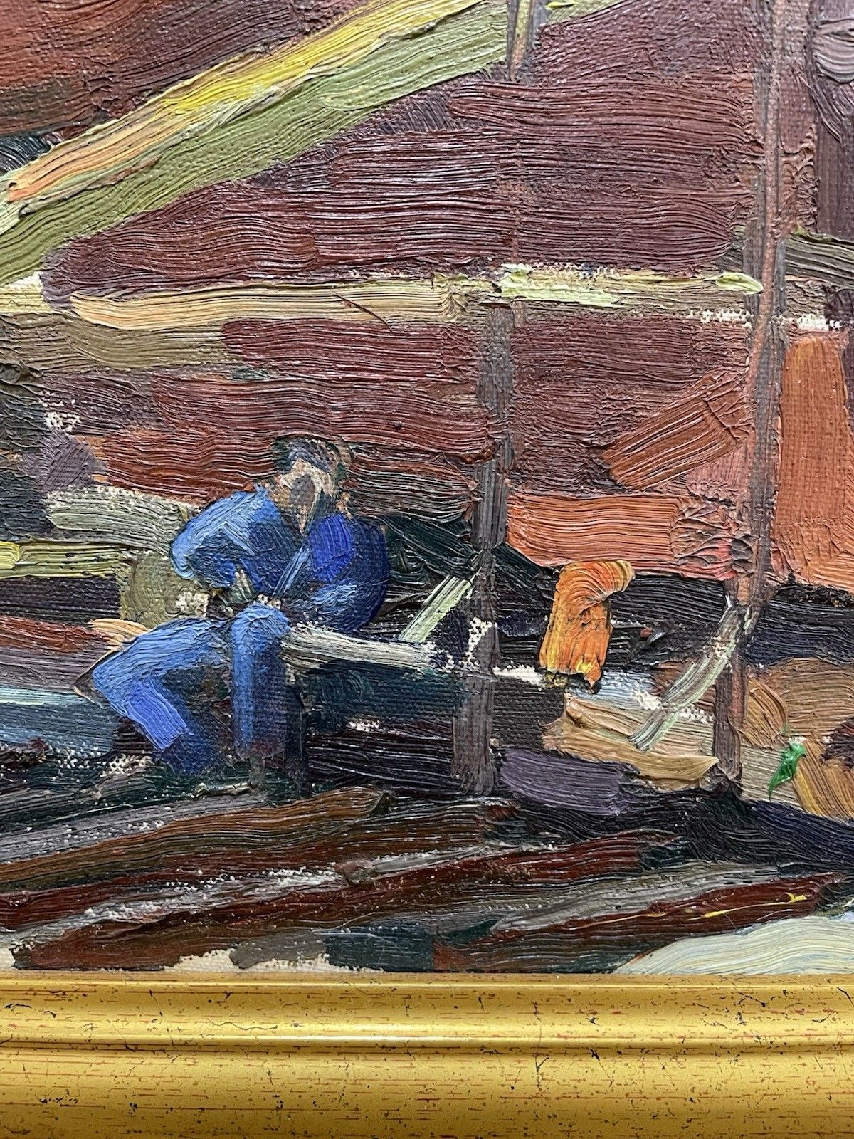 375.0 Vintage Original Oil Painting Shipyard/Docks Teeside Impasto Impressionist photo