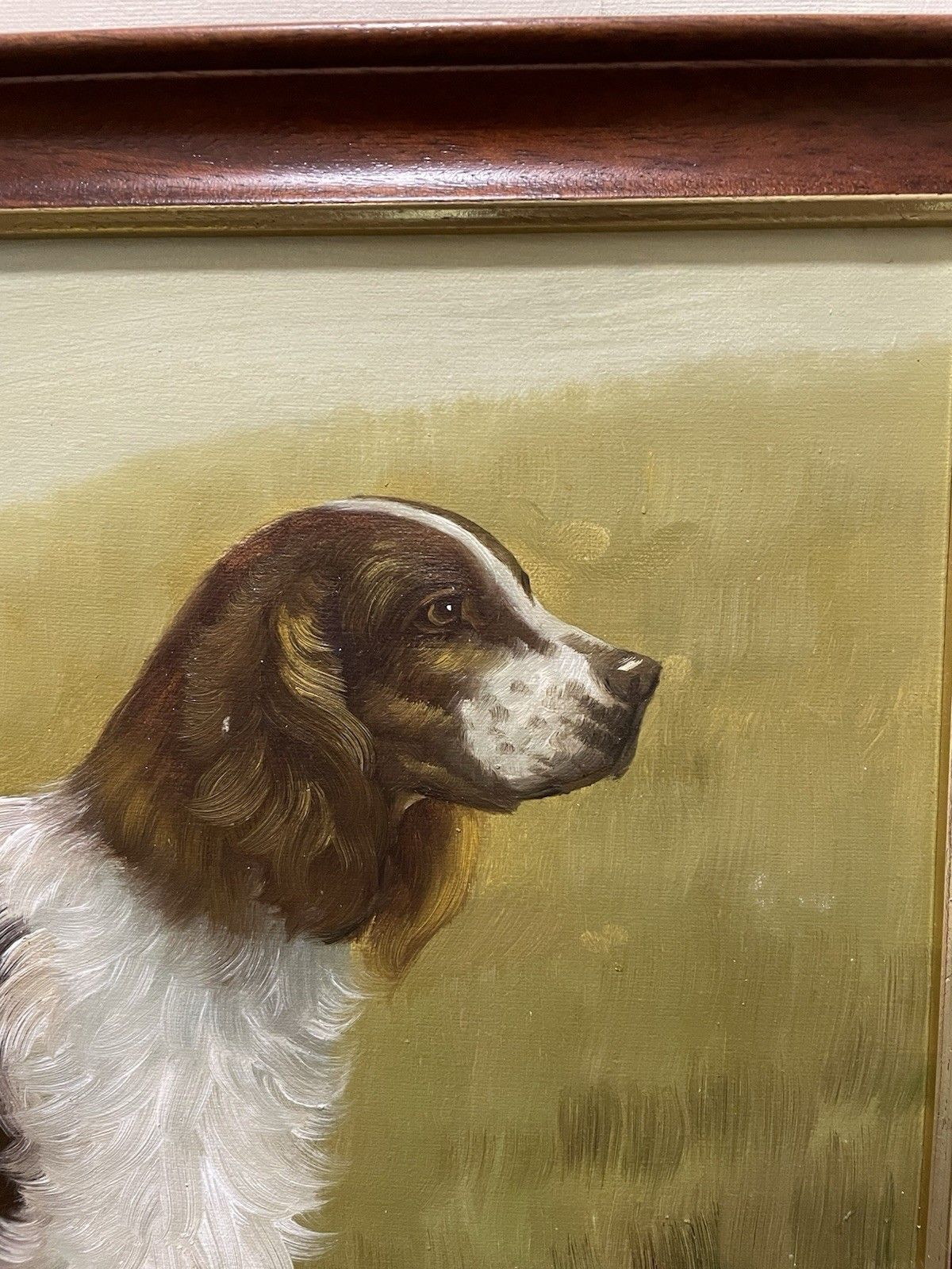 Vintage Oil Painting Cocker Spaniel Dog Framed On Canvas Mid Century photo furniture