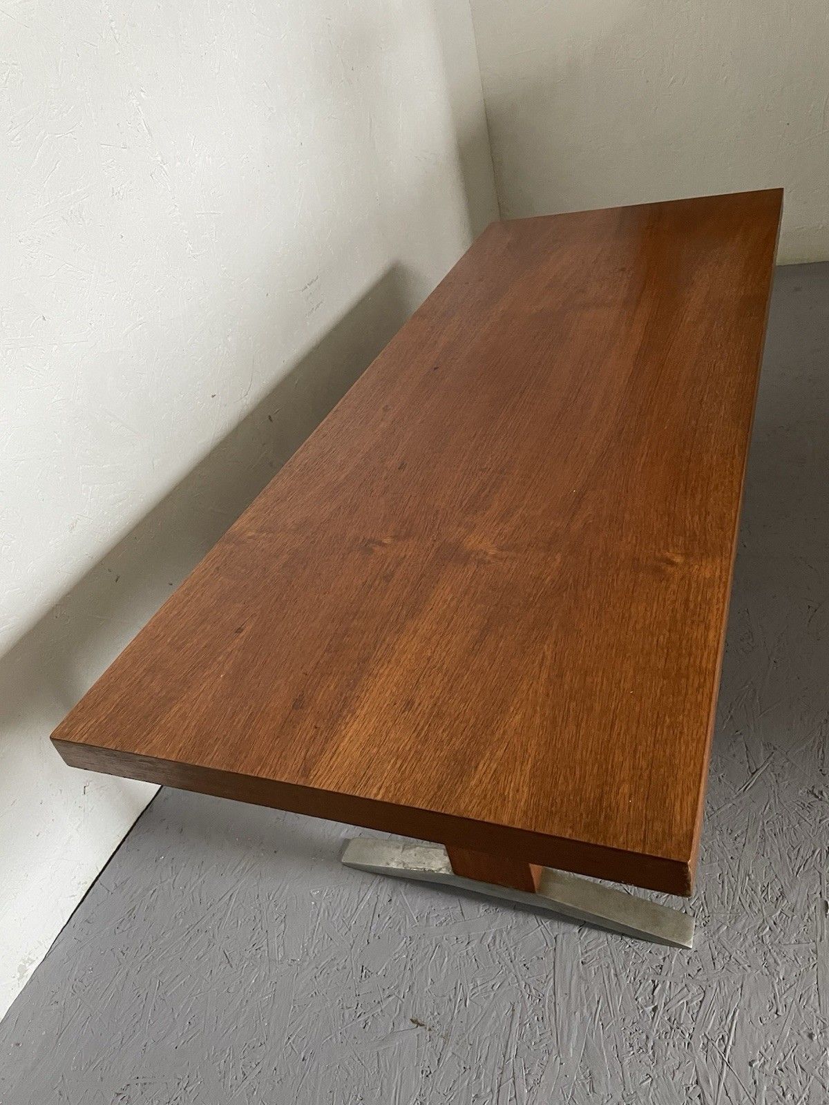 Mid Century Modernist Teak Coffee Table Chunky Brutalist Design Aluminium Feet photo furniture