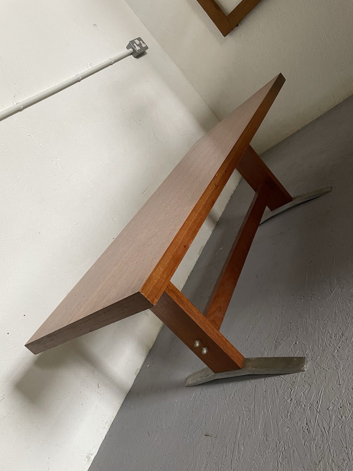 Mid Century Modernist Teak Coffee Table Chunky Brutalist Design Aluminium Feet photo vinterior