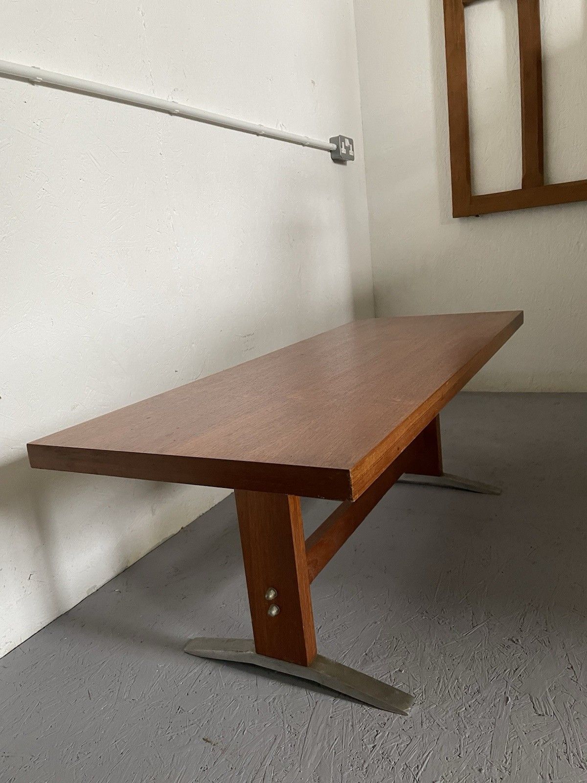 Mid Century Modernist Teak Coffee Table Chunky Brutalist Design Aluminium Feet photo buy
