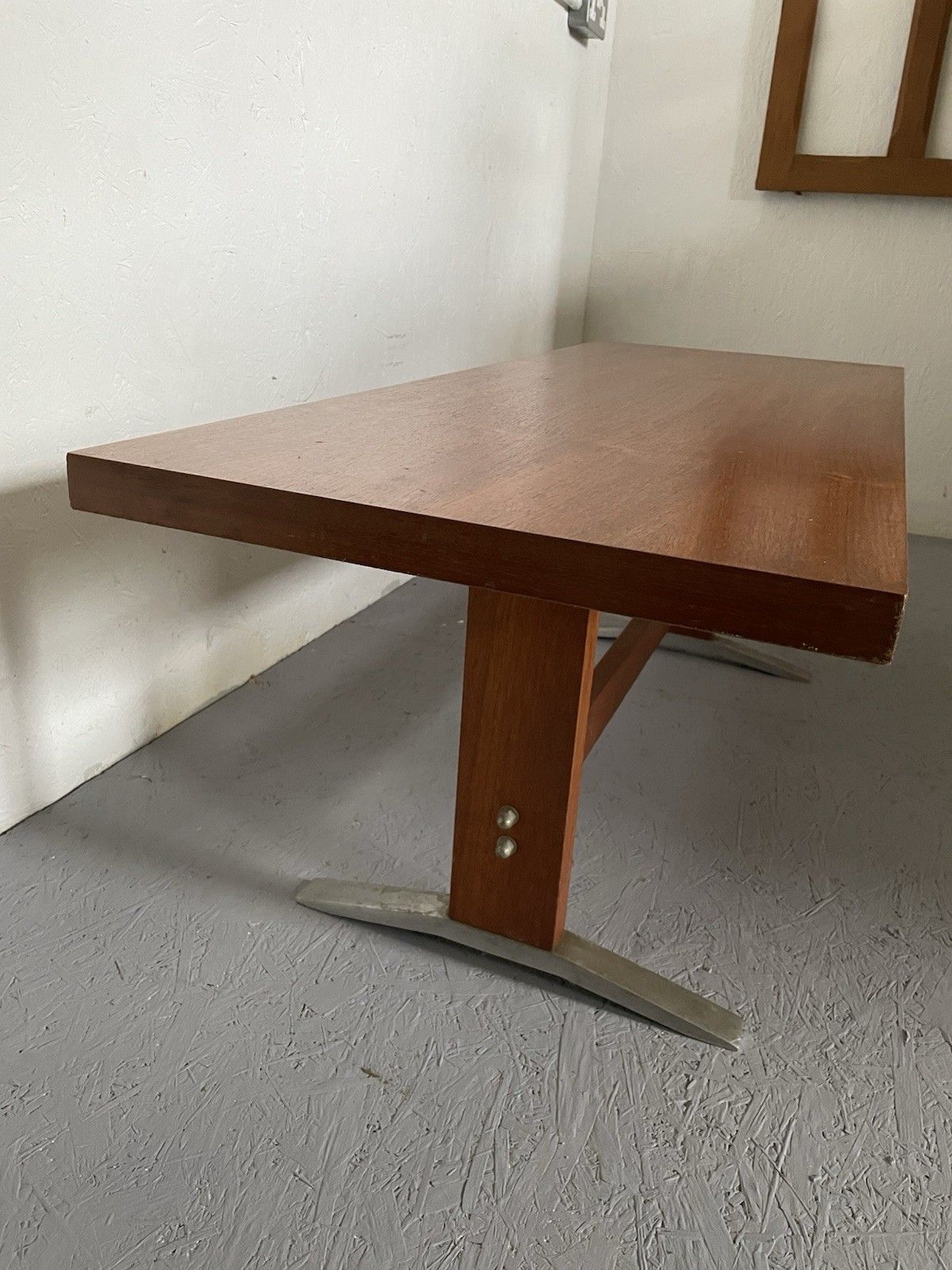 375.0 Mid Century Modernist Teak Coffee Table Chunky Brutalist Design Aluminium Feet photo