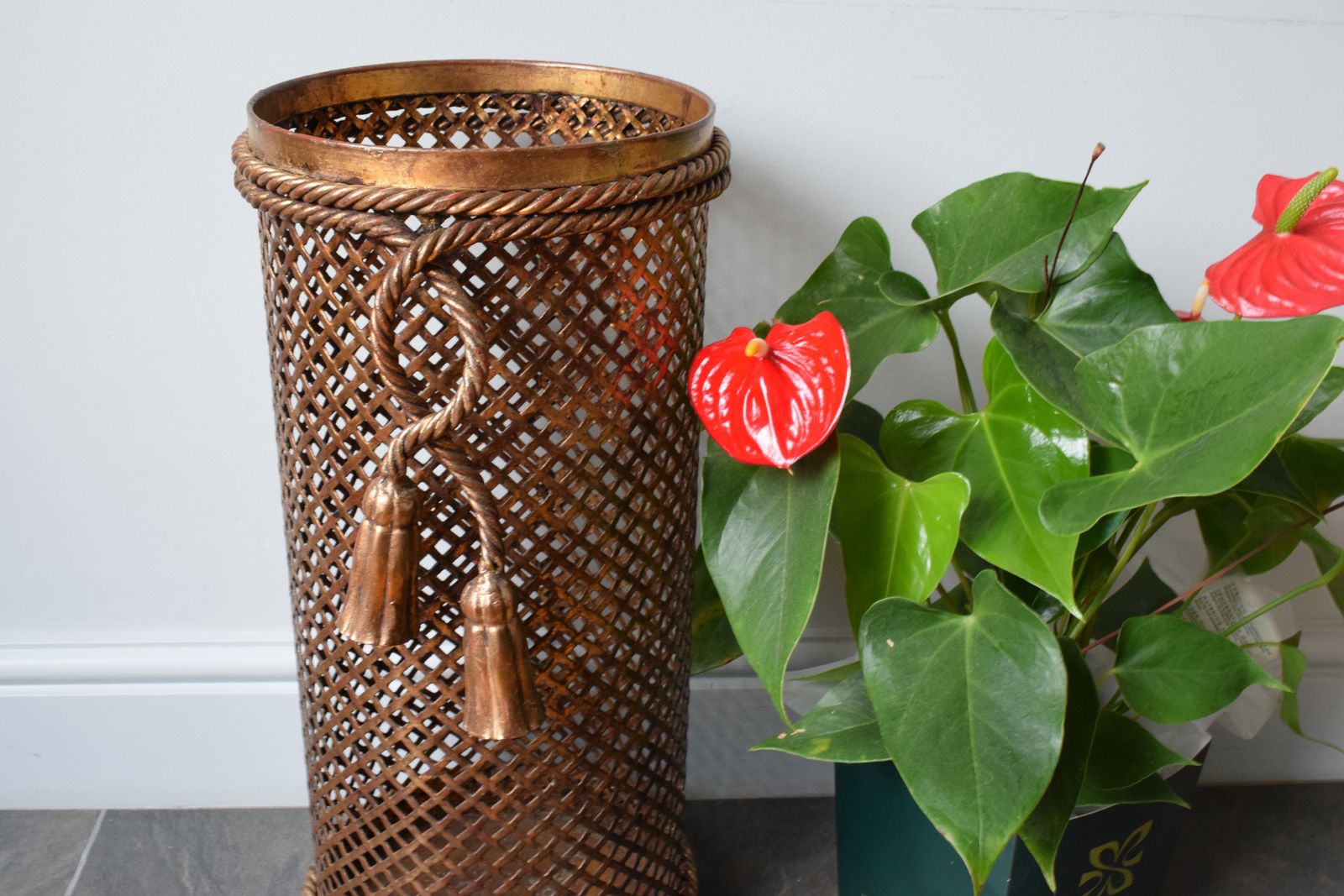 Hollywood Regency Gilded Metal Umbrella Stand By Li Puma Firenze Italy