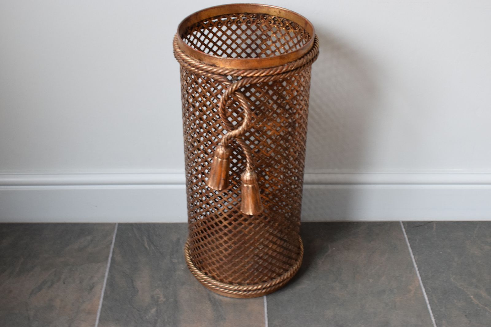 photo furniture Hollywood Regency Gilded Metal Umbrella Stand By Li Puma Firenze Italy