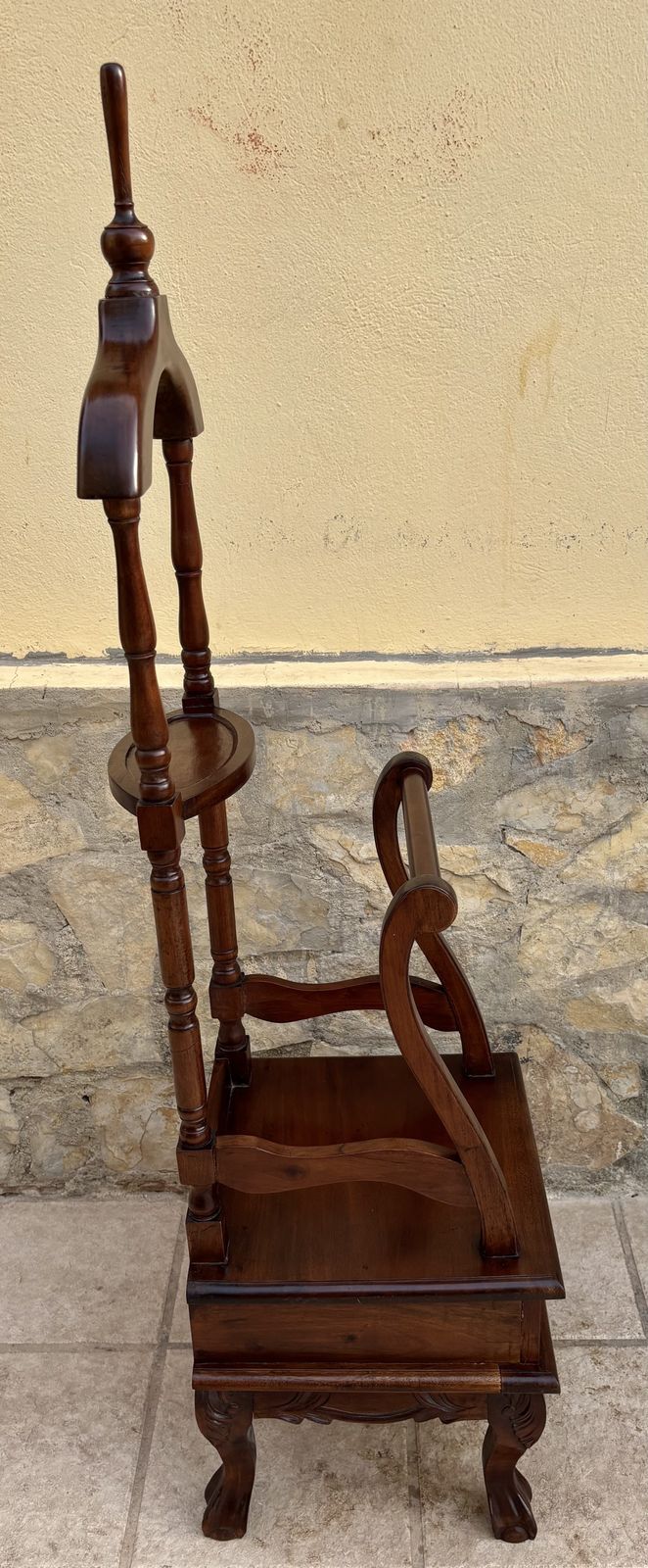 Antique English Chippendale Hardwood Valet Stand With One Drawer photo vinterior