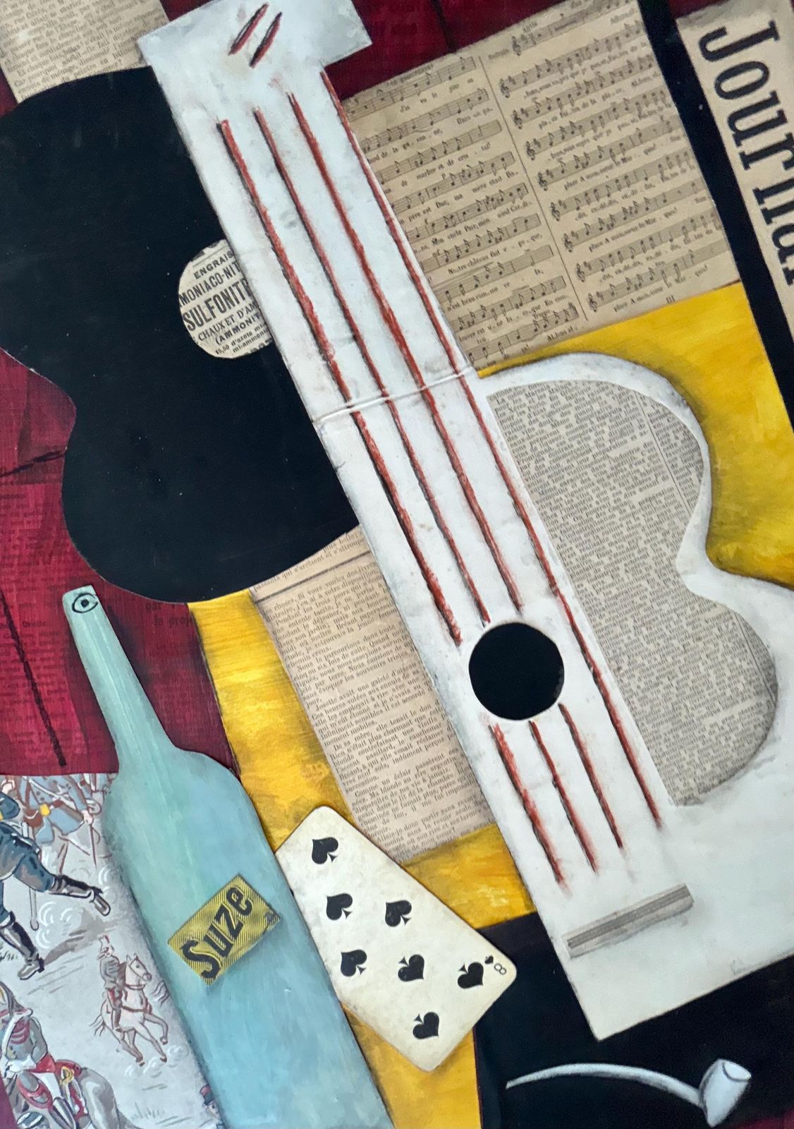 1930s French Cubist Collage Painting • Modernist Avant Garde Art • Picasso Style Panel • Antique Original Artwork France Picasso’s School photo 900.0