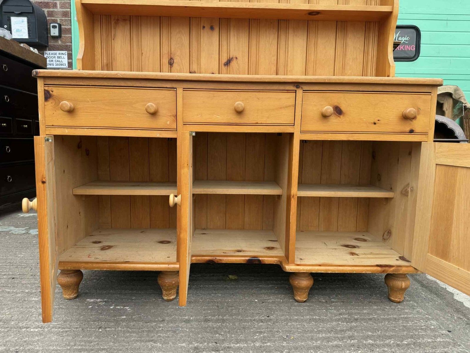 Custom Painted Vintage Country Farmhouse  Pine 3 Door Medium Welsh Dresser photo for sale