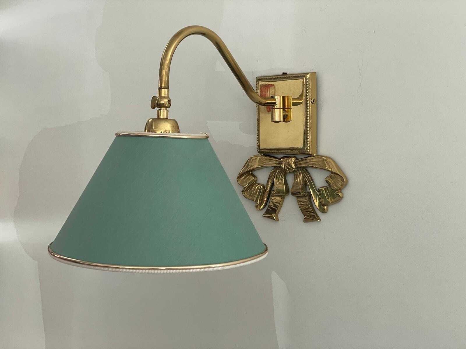 Mid Century Modern Green Fabric Shade And Brass Single Sconce, 1960s, Italy, 5 Available In Stock
