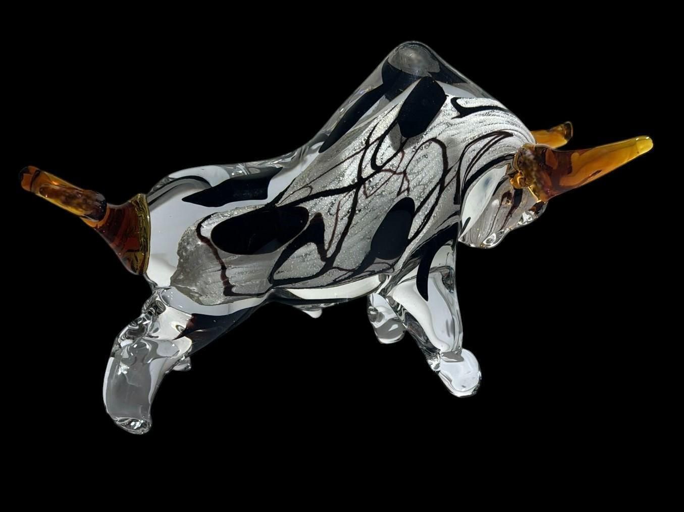 Murano Glass Bull Sculpture Sommerso Technique photo furniture