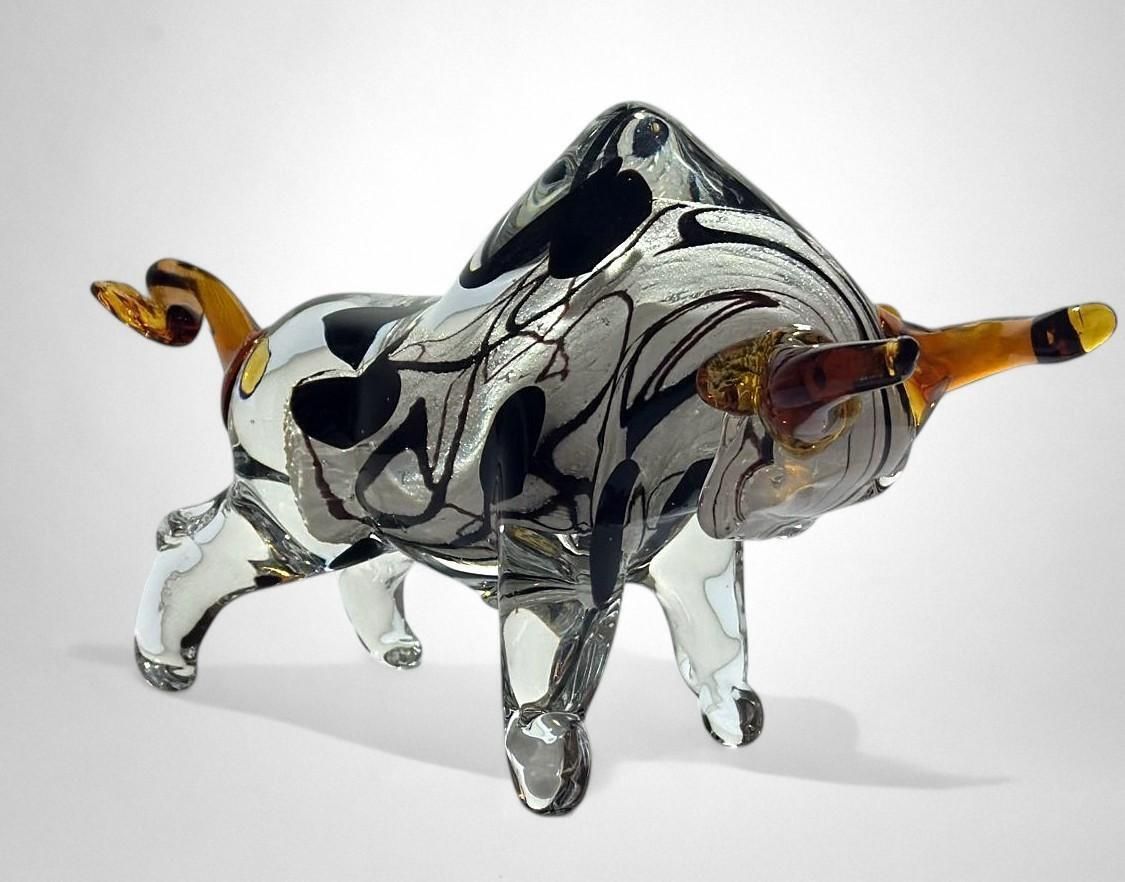 Murano Glass Bull Sculpture Sommerso Technique photo Art