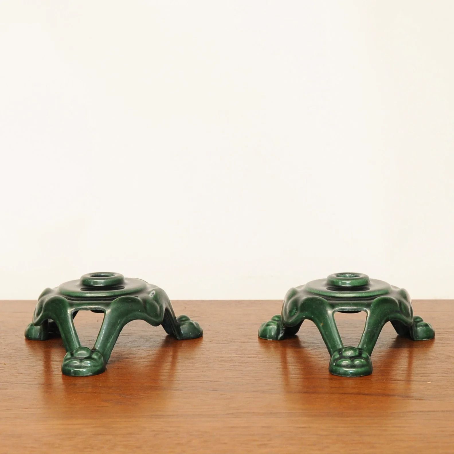 Pair Of Metal Candle Stick Holders In Green, 1970s photo furniture