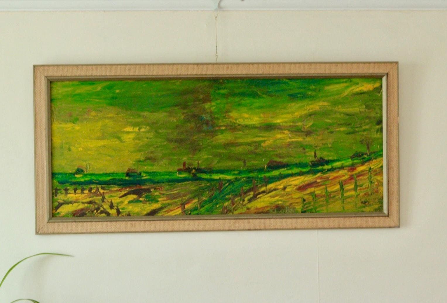 Mid Century Original Swedish Oil On Panel "Vibrant Pastures" By Konstnär Stig Allan Vintage & Framed | 94 X 44 Cm (Approx. 37 X 17.3 In)