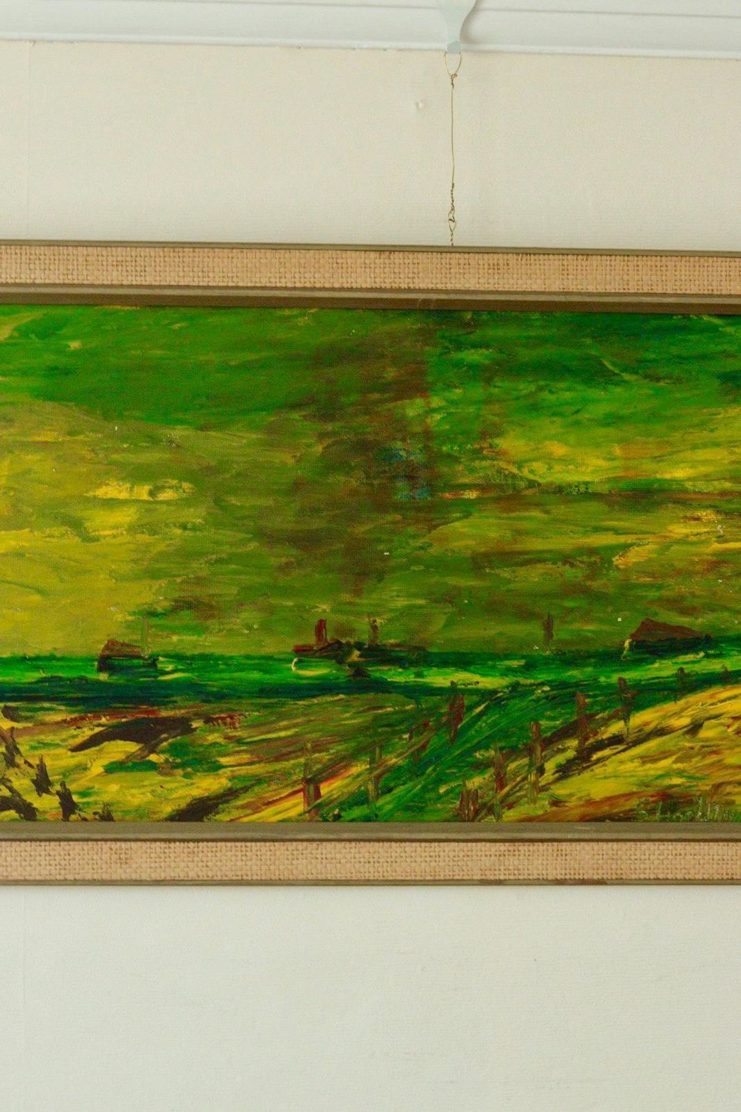 Mid Century Original Swedish Oil On Panel "Vibrant Pastures" By Konstnär Stig Allan Vintage & Framed | 94 X 44 Cm (Approx. 37 X 17.3 In) photo Art