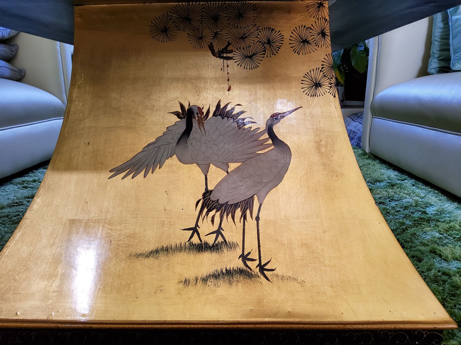 Chinoiserie Gold And Black Lacquered Table With Crane Motifs photo 450.0