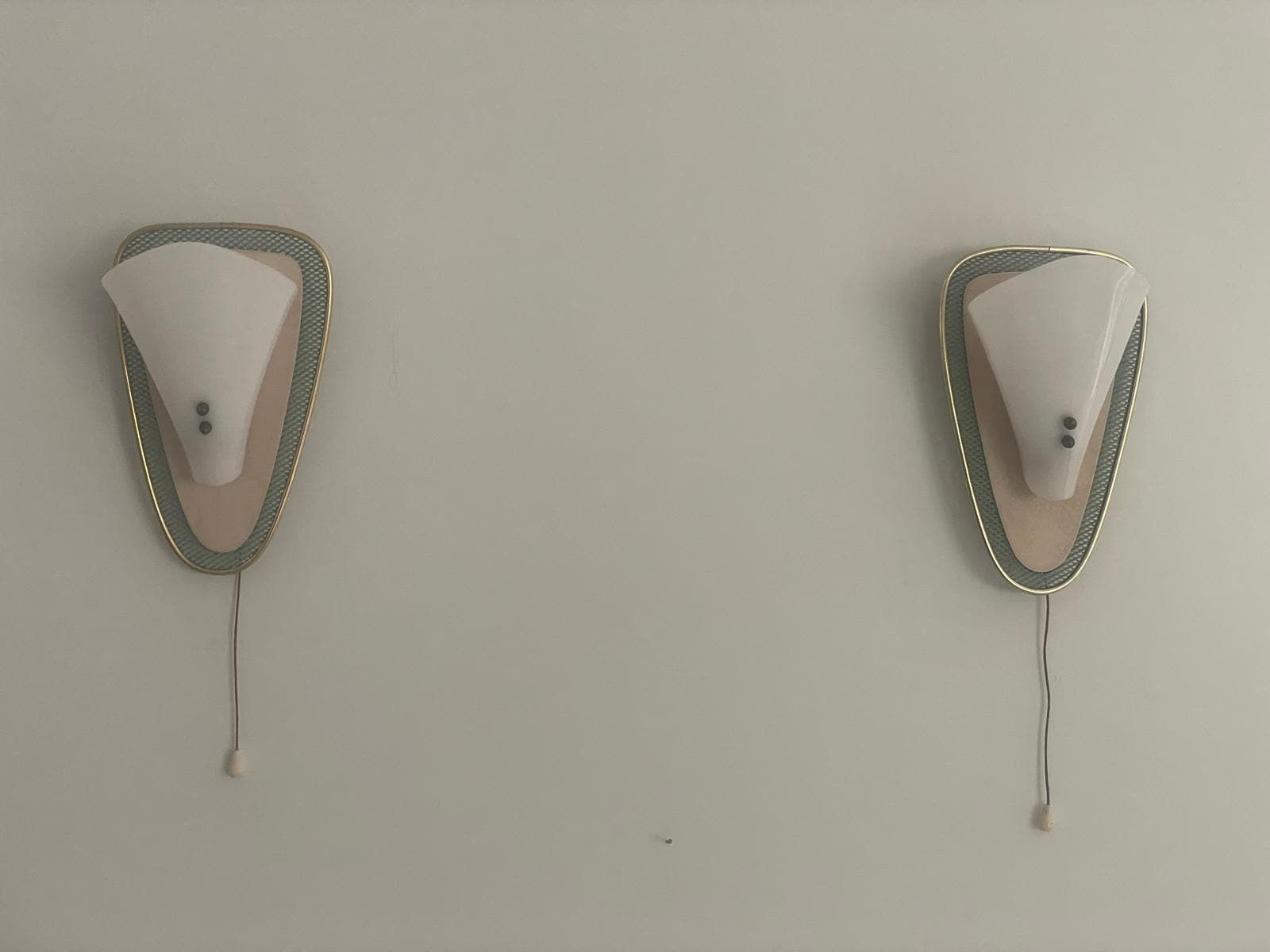 Mid Century Plexiglass And Green/Gold Metal Pair Of Sconces, 1950s, Germany photo for sale