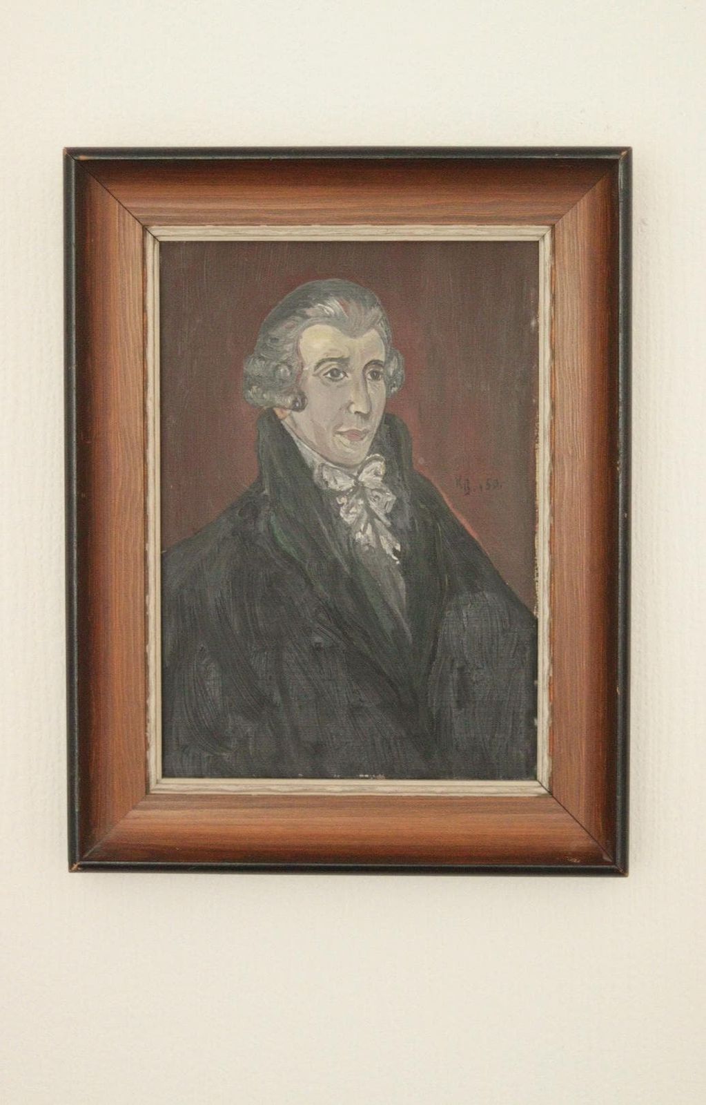 Original Mid Century Swedish Vintage On Panel Painting  “Portrait Of Joseph Haydn” By Kb, 1950 – Framed & Signed  27 X 34 Cm (10.6" X 13.4") photo for sale
