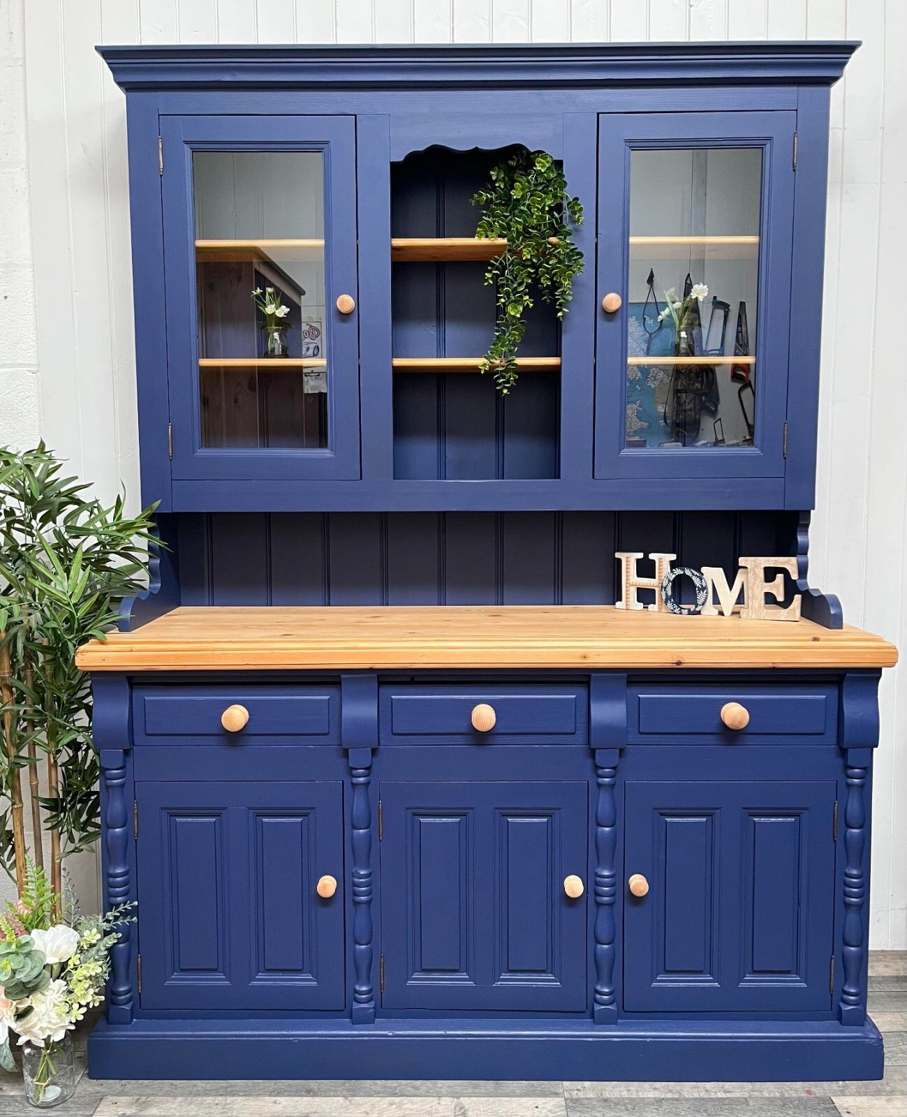 Upcycled Medium Sized Welsh Dresser With Glass Display Cabinet/Sideboard photo vintage