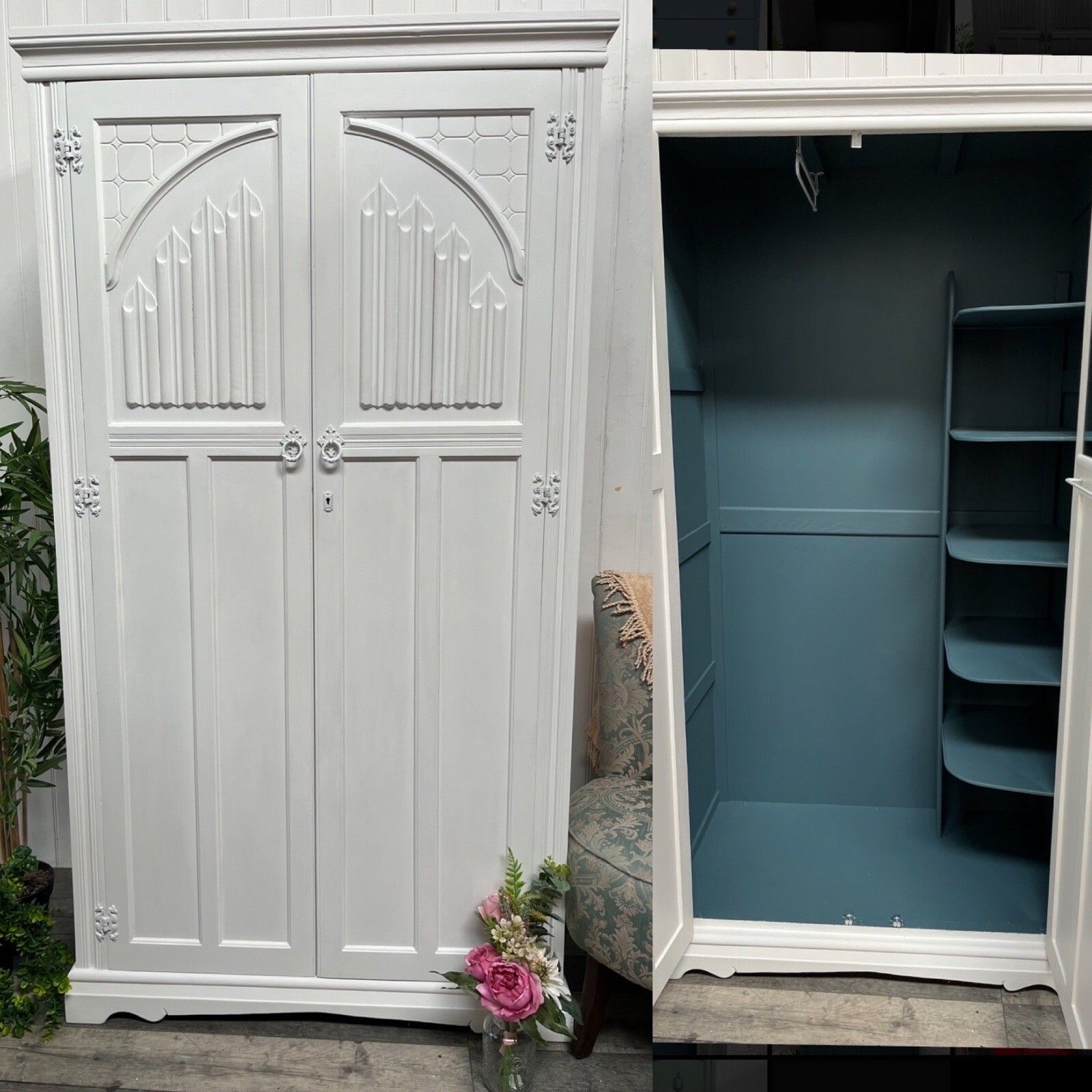 photo for sale Antique Vintage Carved Double Hallrobe/Wardrobe Ready To Be Upcycled