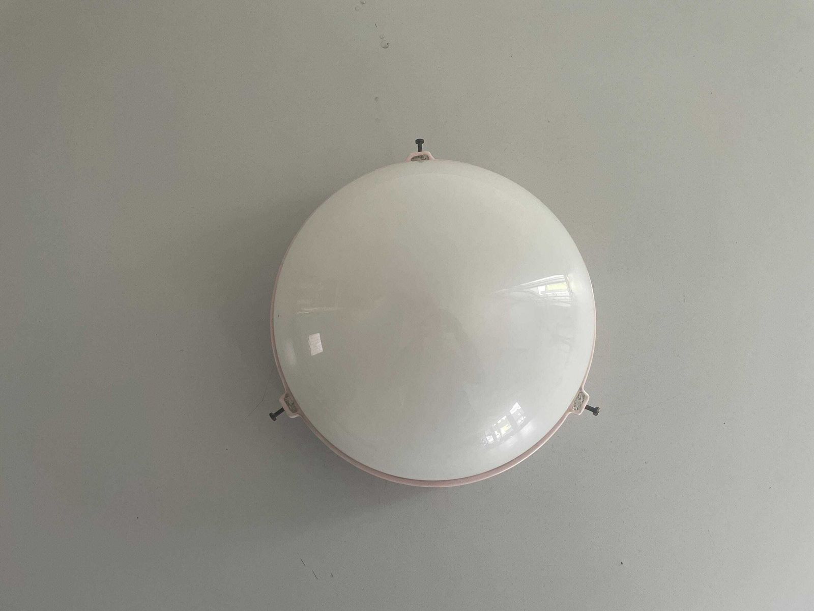 Round Opaline Glass And Pink Porcelain Single Bathroom Flush Mount Light, 1950s, Italy photo 1164.0