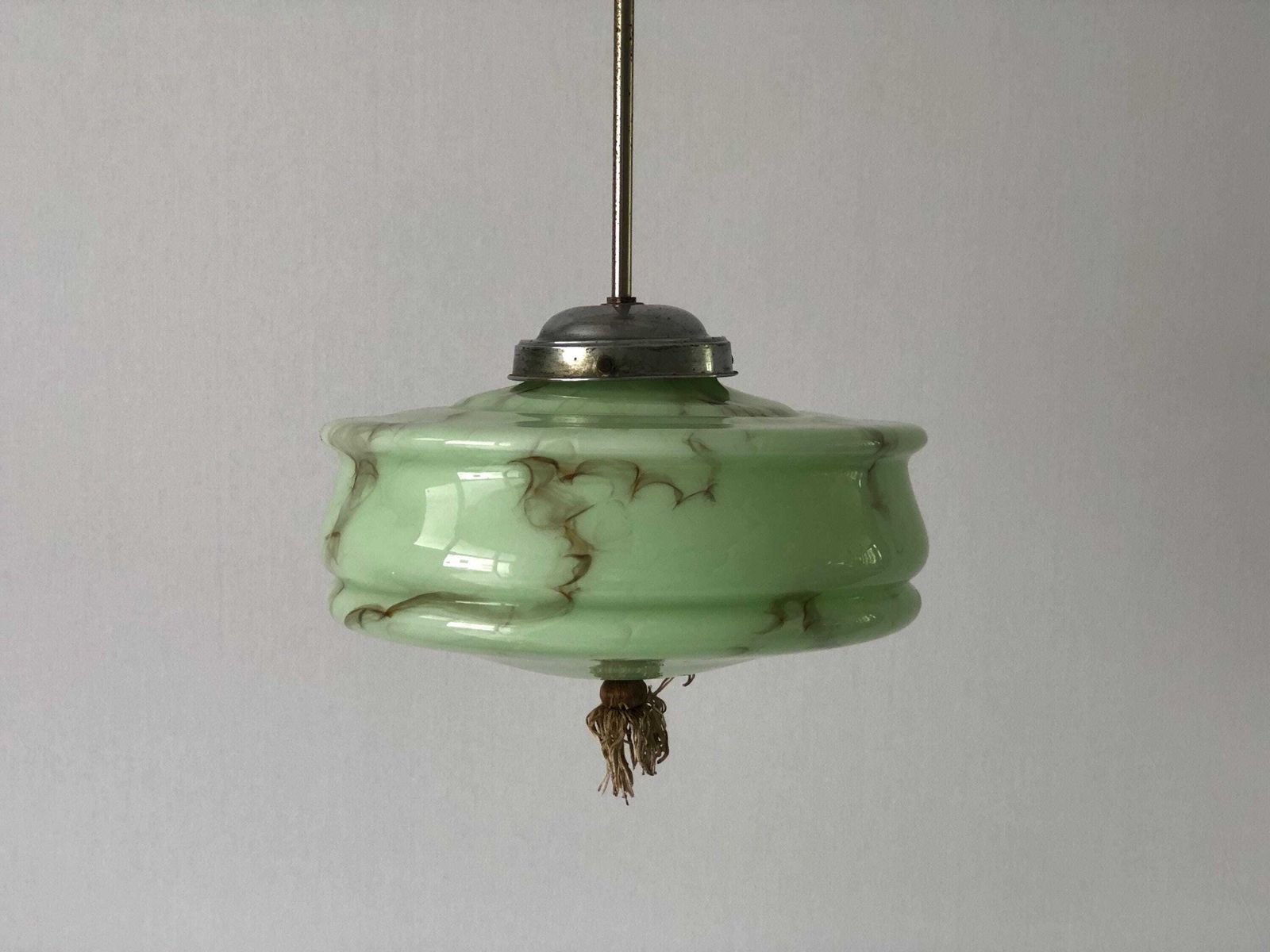Art Deco Green Glass Ceiling Lamp By Veb Leuchten, 1940s, Germany