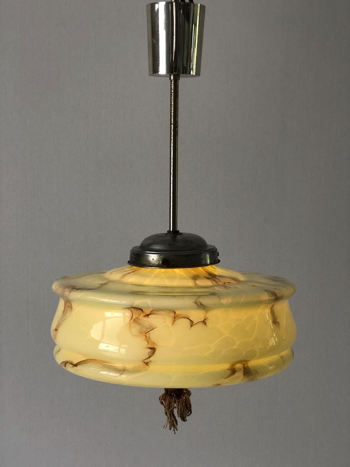 Art Deco Green Glass Ceiling Lamp By Veb Leuchten, 1940s, Germany photo for sale