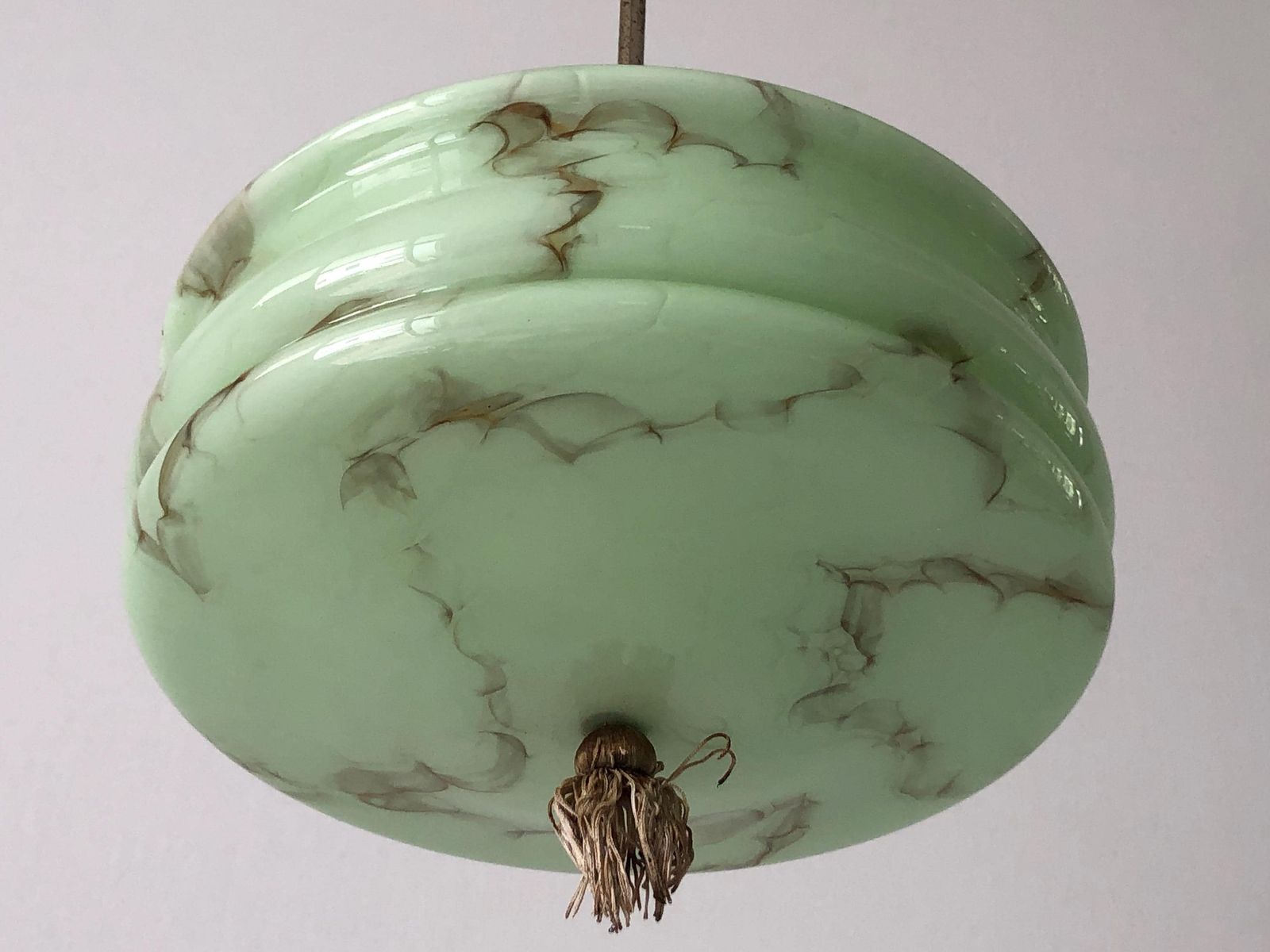 Art Deco Green Glass Ceiling Lamp By Veb Leuchten, 1940s, Germany photo Lighting