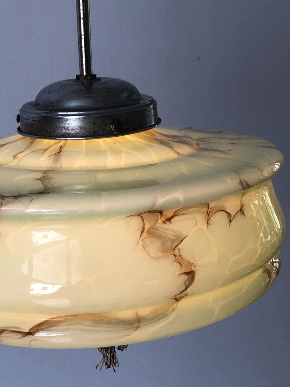 Art Deco Green Glass Ceiling Lamp By Veb Leuchten, 1940s, Germany photo vintage