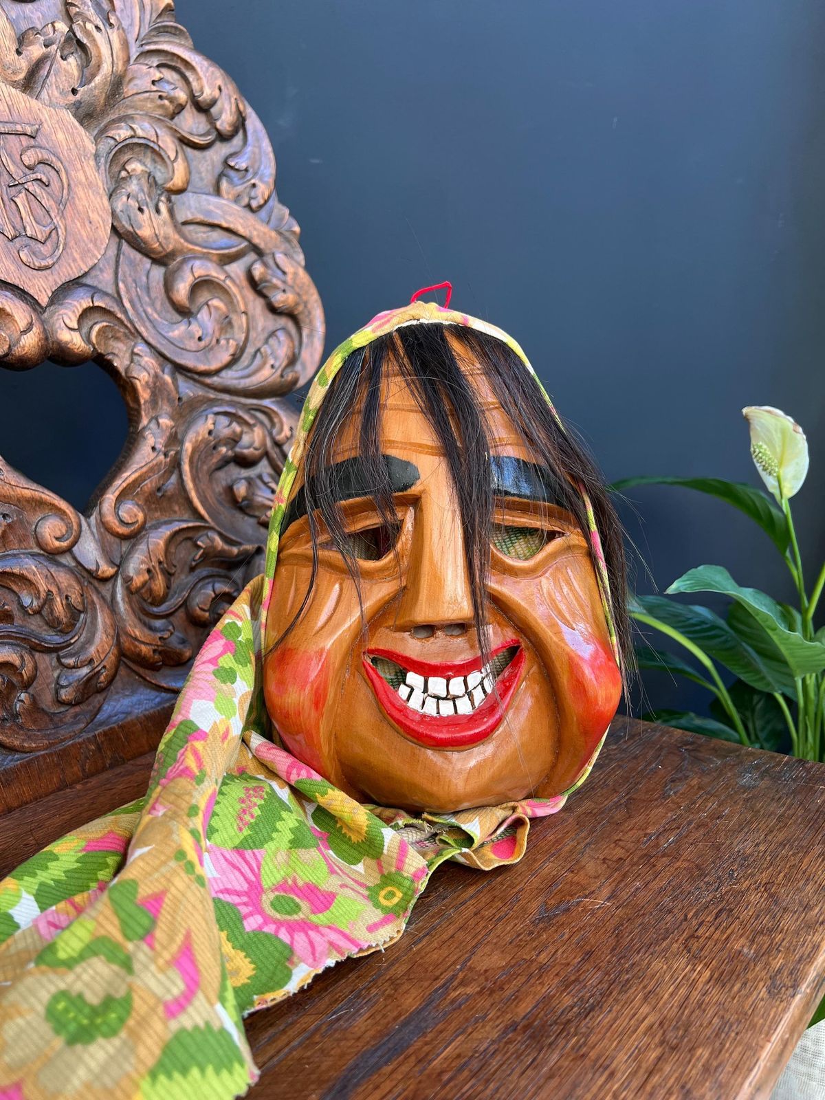 Traditional Flums Carnival Mask: Swiss Wood Wall Decor, 1987