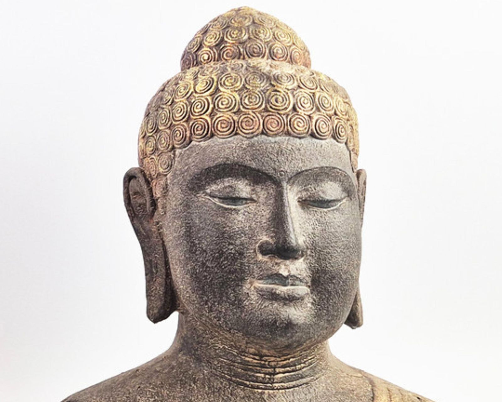 Pair Of Antique Buddha Busts 45 Cm, Gilt Patinated Sculptures, Asian Home Decor photo buy