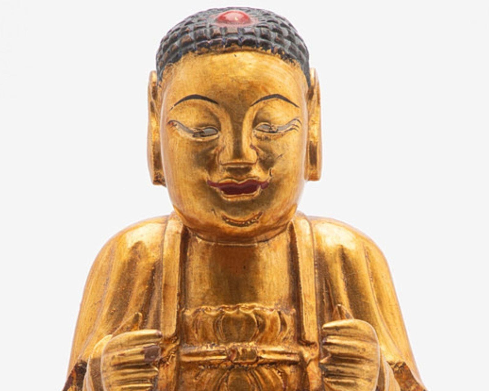 Antique Seated Buddha Amitābha Vietnam C.1900, Gilded Wooden Sculpture On Lotus photo buy