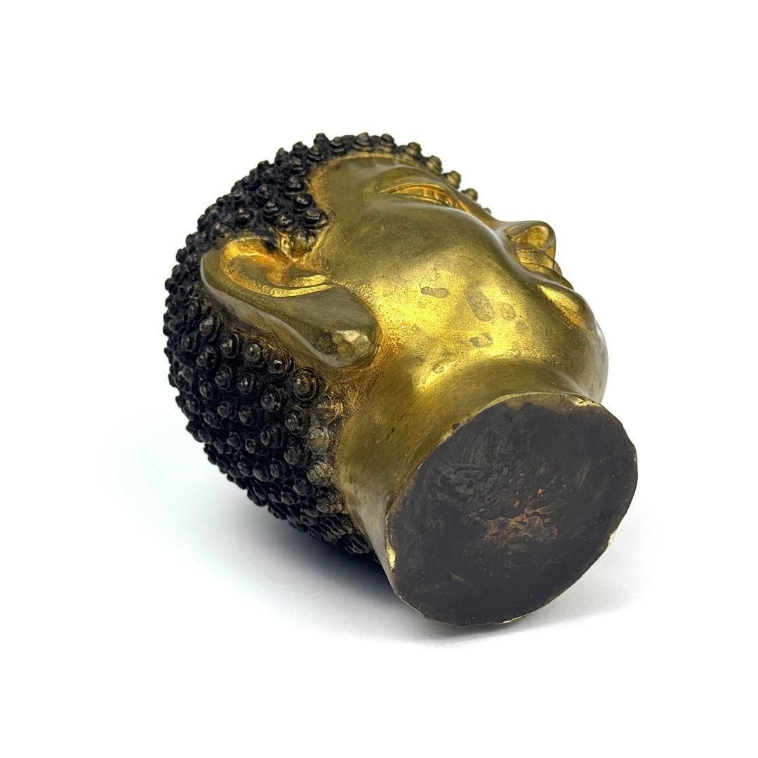 Antique Gilt Bronze Buddha Head Asian Sculpture, Home Decorative Spiritual Art photo Art