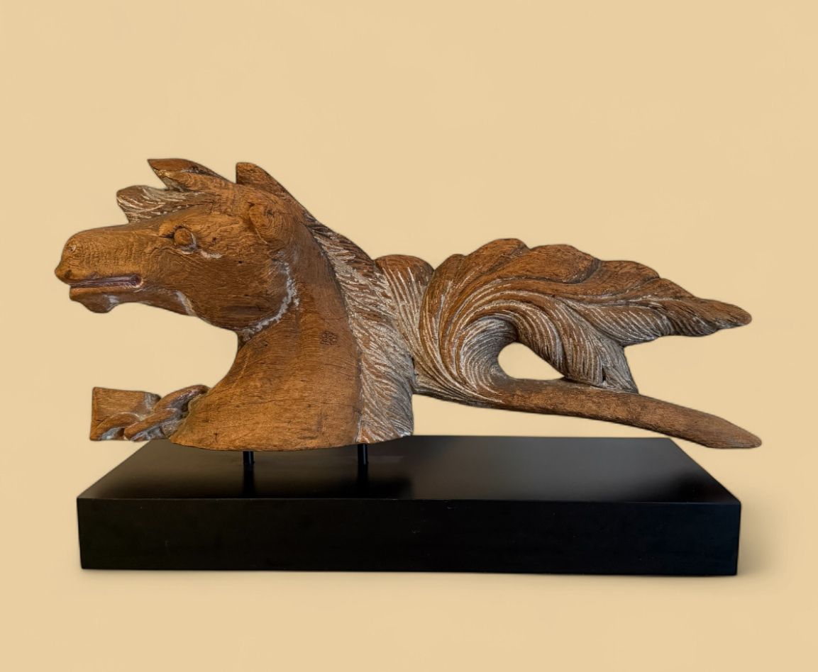 Vintage Hand Carving Of A Horse From South East Asia On Stand