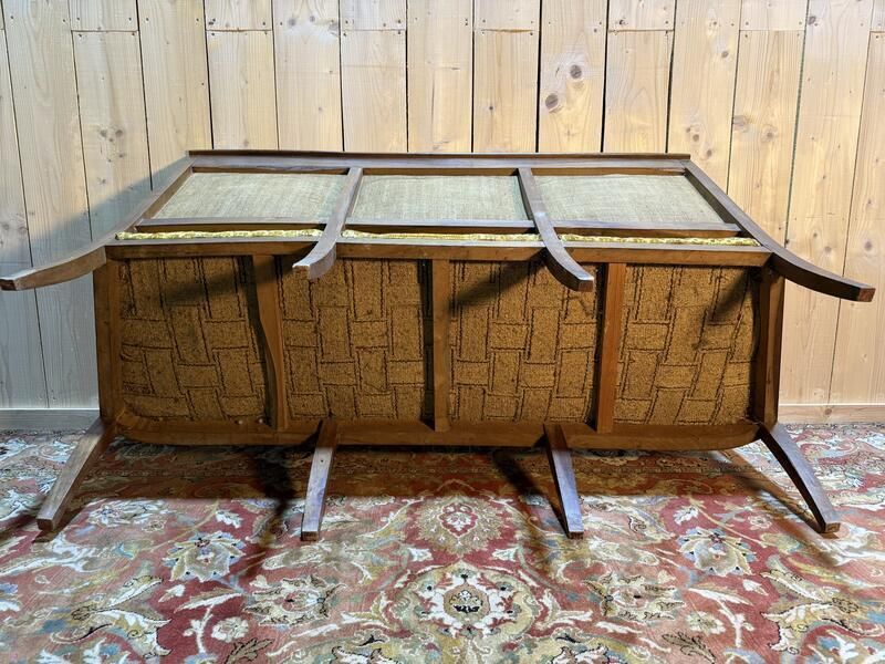 Banquette   Canapé époque Restaurarion En Velours De Gêne Jaune 1830 photo vintage