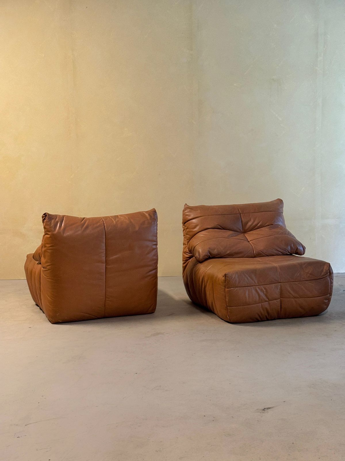 Cognac Leather "Panto" Lounge Chair Set By Marc Held For Dunlopillo, 1970s