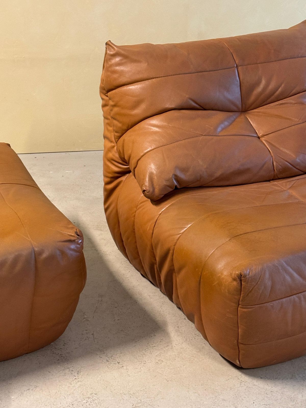 Cognac Leather "Panto" Lounge Chair Set By Marc Held For Dunlopillo, 1970s photo for sale