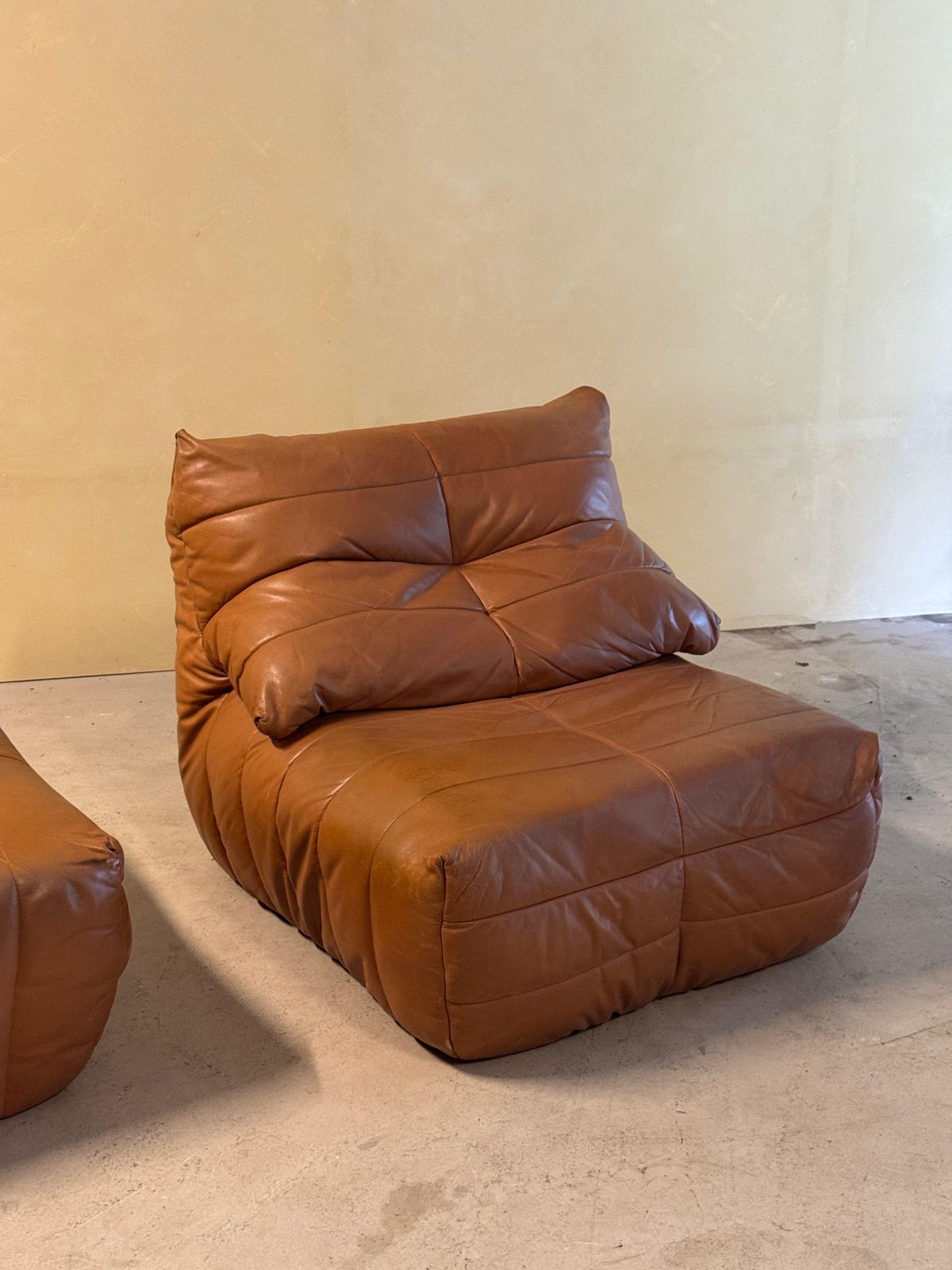 photo furniture Cognac Leather "Panto" Lounge Chair Set By Marc Held For Dunlopillo, 1970s