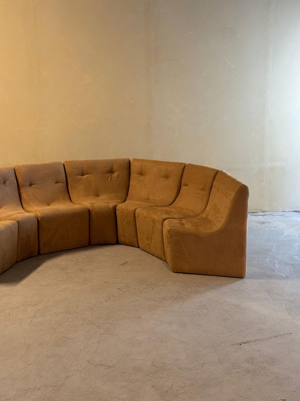 Vintage Brown Element Sofa In Suede Camel, 1980s photo vinterior